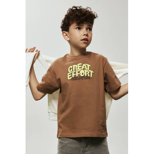 NAME IT KIDS T-shirt bruin Jongens Katoen Ronde hals Printopdruk - maat 158/164 afbeelding