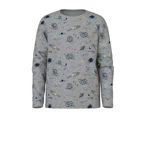 NAME IT KIDS pyjama met all over print grijs melange Jongens Stretchkatoen Ronde hals