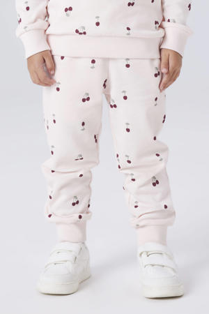 regular joggingbroek met kersenprint lichtroze