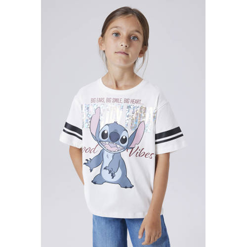 NAME IT KIDS T-shirt wit Meisjes Stretchkatoen Ronde hals Printopdruk - maat 146/152 afbeelding