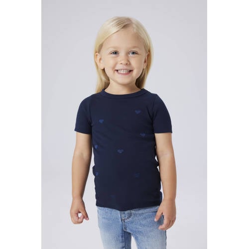 NAME IT MINI T-shirt met hartjes donkerblauw Meisjes Stretchkatoen Ronde hals - maat 92 afbeelding