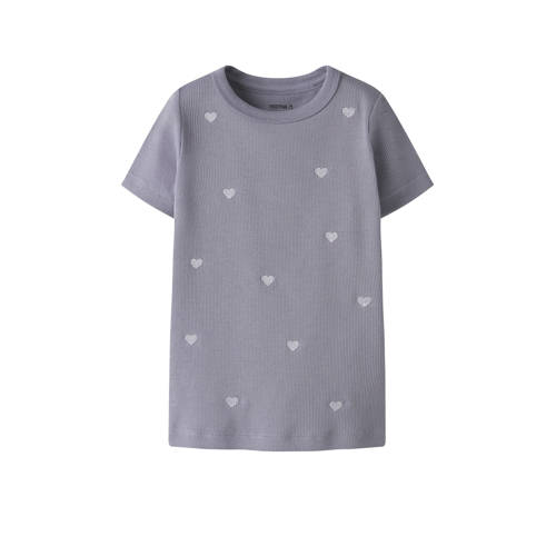 NAME IT MINI T-shirt met hartjes paars Meisjes Stretchkatoen Ronde hals - maat 116 afbeelding