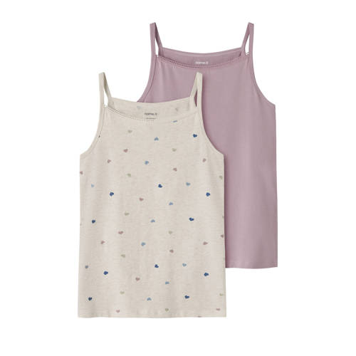 NAME IT KIDS singlet - set van 2 ecru/roze Hemd Meisjes Stretchkatoen Ronde hals - maat 122/128 afbeelding