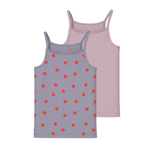 NAME IT KIDS hemd - set van 2 paars/roze Meisjes Stretchkatoen Ronde hals - maat 122/128 afbeelding