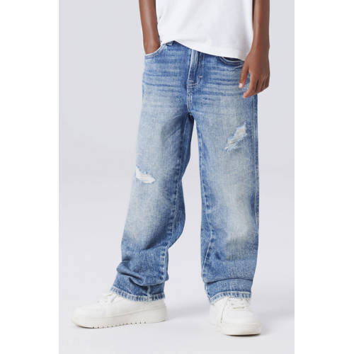 NAME IT KIDS barrel jeans medium blue denim Blauw Effen - maat 158 afbeelding