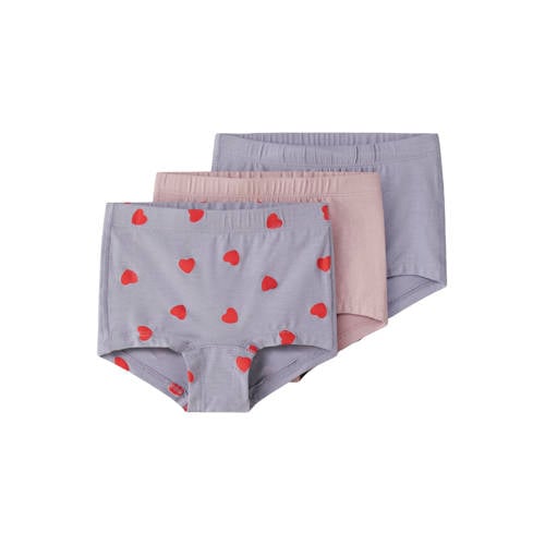 NAME IT MINI short - set van 3 paars/roze Slip Meisjes Stretchkatoen Hartjes - maat 116 afbeelding