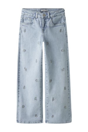 gebloemde wide leg jeans light blue denim