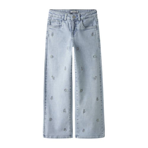 NAME IT KIDS gebloemde wide leg jeans light blue denim Blauw Meisjes Stretchdenim - maat 146 afbeelding