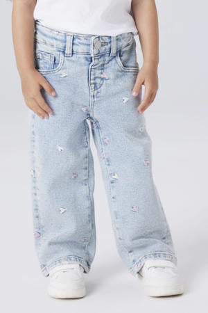 wide leg jeans met hartjes light blue denim