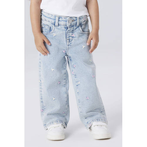NAME IT MINI wide leg jeans met hartjes light blue denim Blauw Meisjes Stretchdenim - maat 92 afbeelding