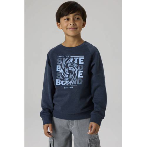 NAME IT KIDS sweater donkerblauw Jongens Katoen Ronde hals Printopdruk - maat 134/140 afbeelding