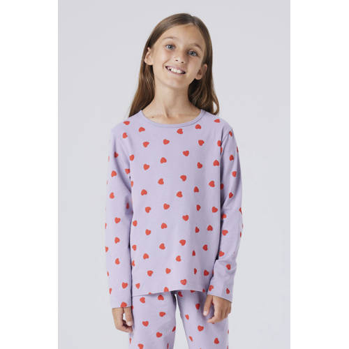 NAME IT KIDS pyjamaset met hartjes print paars Meisjes Stretchkatoen Ronde hals - maat 98/104 afbeelding