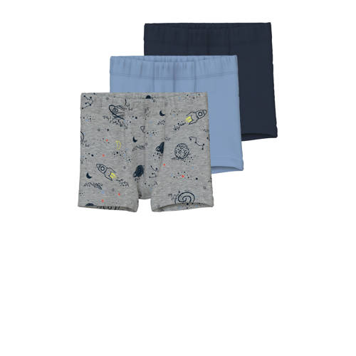 NAME IT MINI boxershort - set van 3 grijs/blauw/donkerblauw Jongens Stretchkatoen - maat 104 afbeelding
