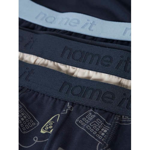 NAME IT KIDS boxershort - set van 3 donkerblauw/ecru Jongens Stretchkatoen - maat 146/152 afbeelding