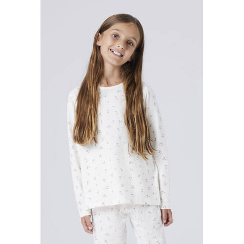 NAME IT KIDS pyjamaset met bloemen print ecru Meisjes Stretchkatoen Ronde hals - maat 98/104 afbeelding