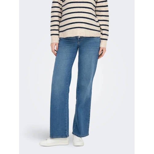 ONLY MATERNITY high waist zwangerschapskleding wide leg jeans medium blue denim Blauw Dames Katoen