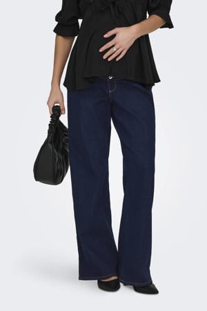 low waist zwangerschaps wide leg jeans dark blue denim