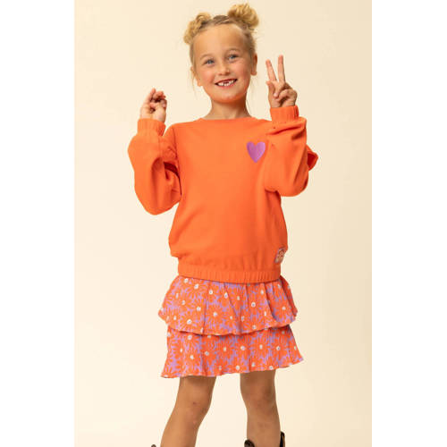LOOXS little sweater met backprint koraalrood Meisjes Stretchkatoen Ronde hals - maat 116 afbeelding