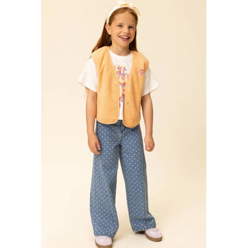 LOOXS little wide leg jeans met hartjes medium blue denim Blauw Meisjes Katoen