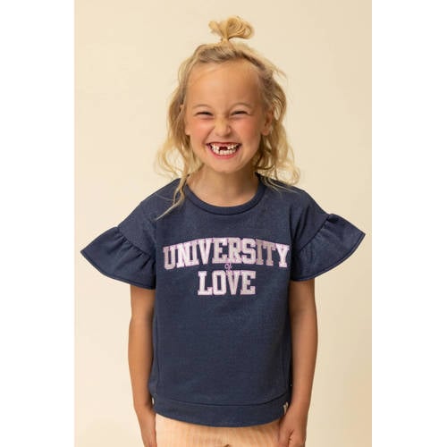 LOOXS little T-shirt donkerblauw met glitter Meisjes Katoen Ronde hals - maat 116 afbeelding