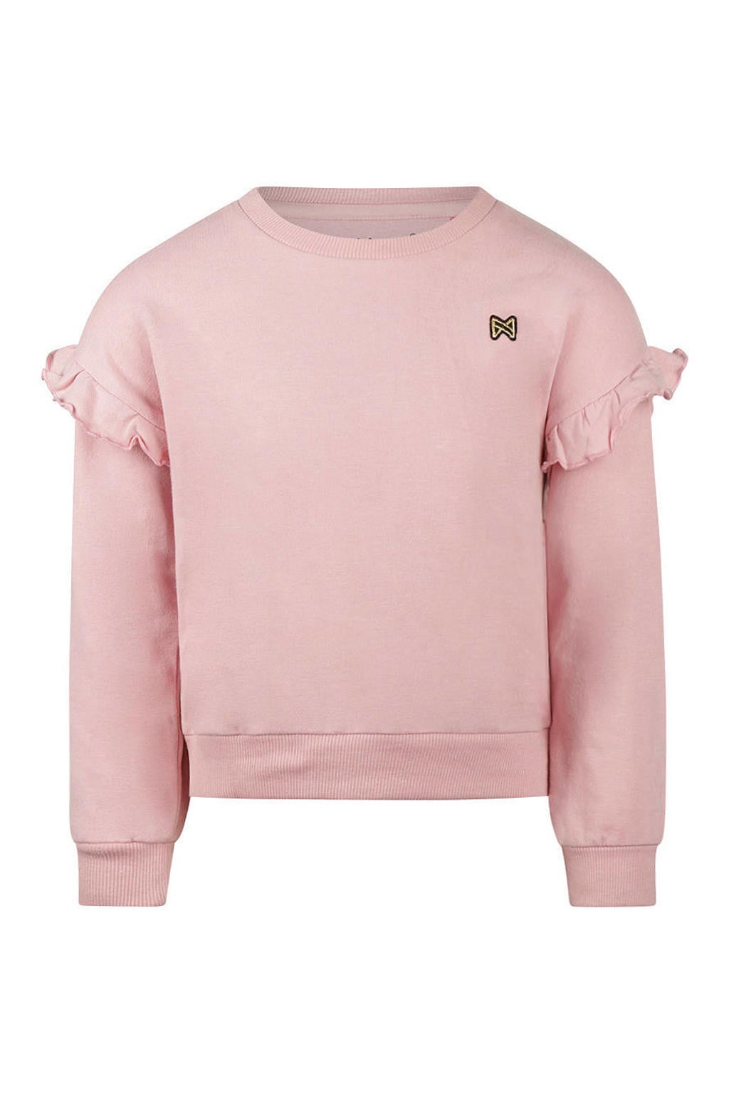 Roze meisjes Koko Noko sweater van katoen met effen, lange mouwen, ronde hals en geribde boorden