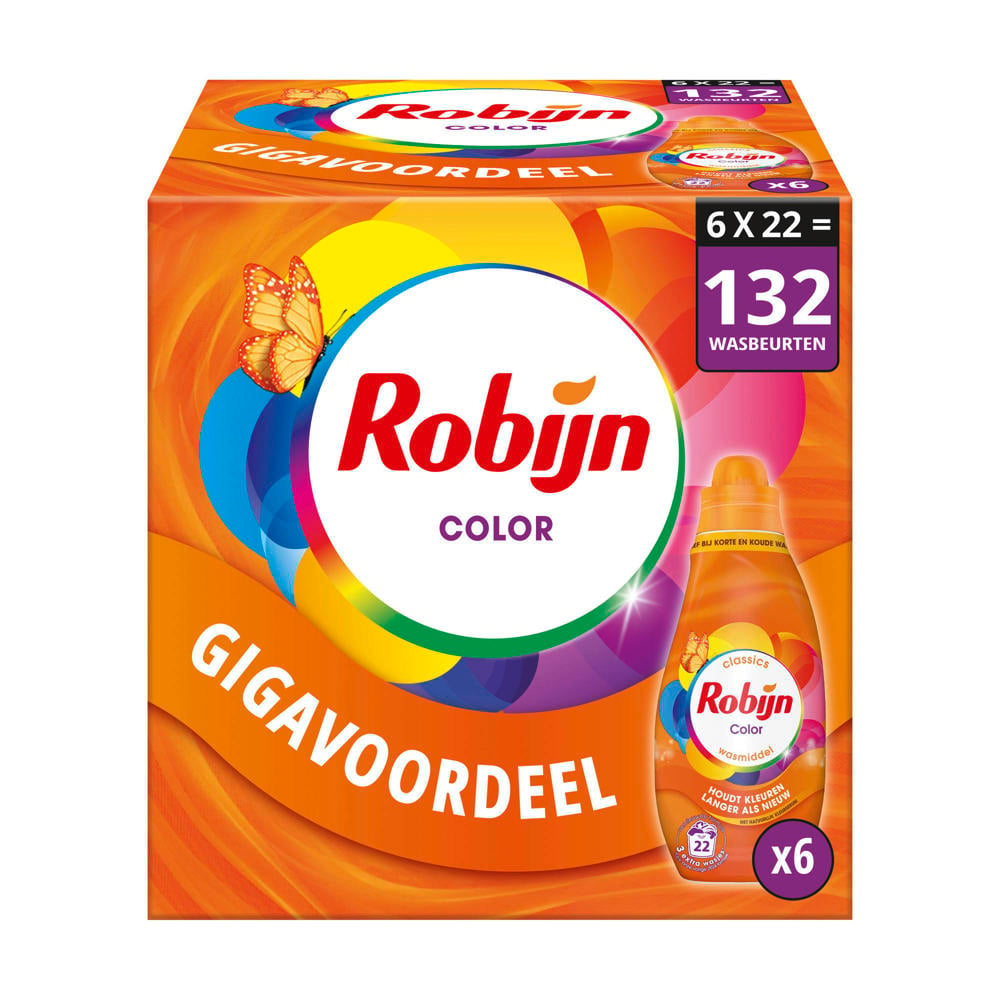 Robijn Klein & Krachtig Classics Color vloeibaar wasmiddel - 6 x 22 wasbeurten - 132 wasbeurten