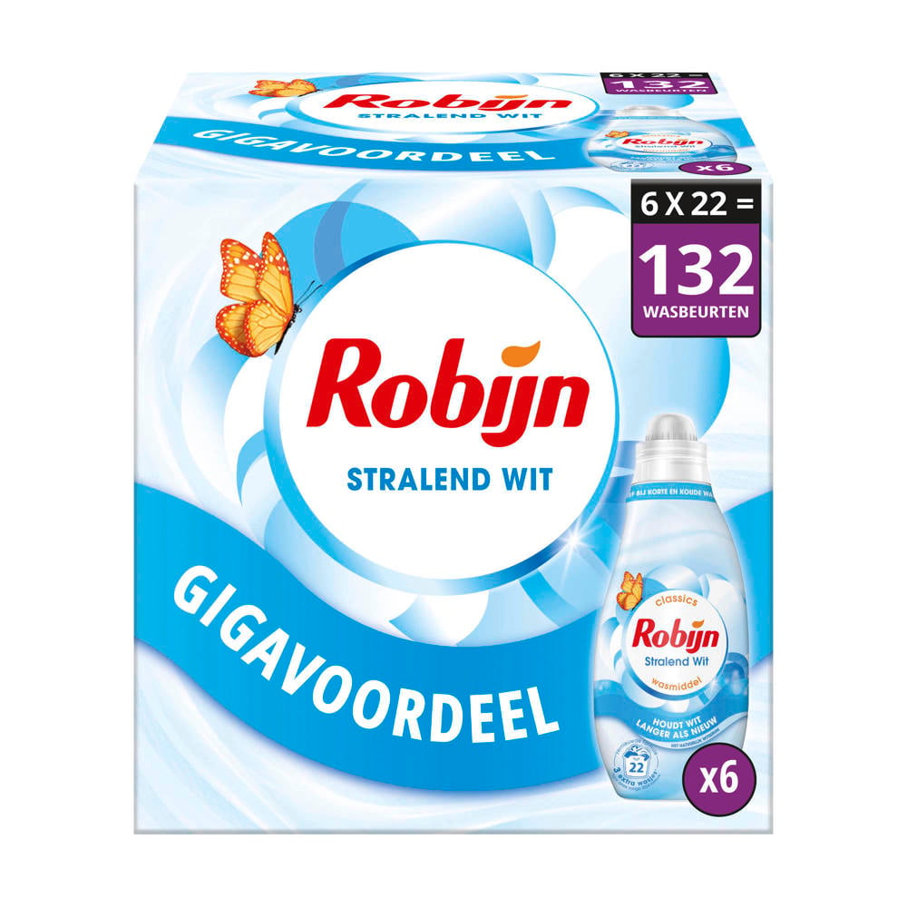 Robijn Klein & Krachtig Classics Stralend Wit vloeibaar wasmiddel - 6 x 22 wasbeurten - 132 wasbeurten