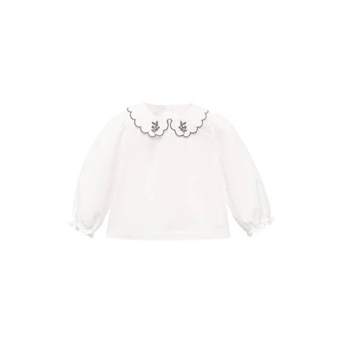 Mango Kids blouse offwhite Ecru Meisjes Katoen Peter Pan-kraag Effen - maat 86 afbeelding