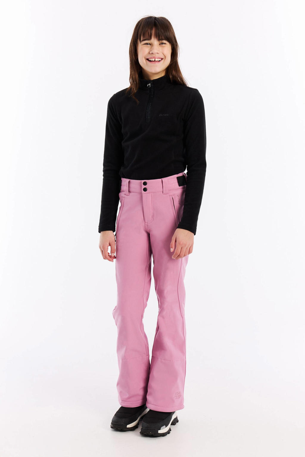 Roze meisjes Protest skibroek Relole Jr. van polyester met regular fit, rits- en drukknoopsluiting en effen
