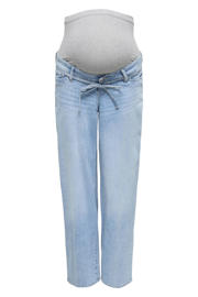 thumbnail: Light blue denim dames ONLY MATERNITY high waist zwangerschapskleding straight leg jeans van denim met rits- en knoopsluiting en effen