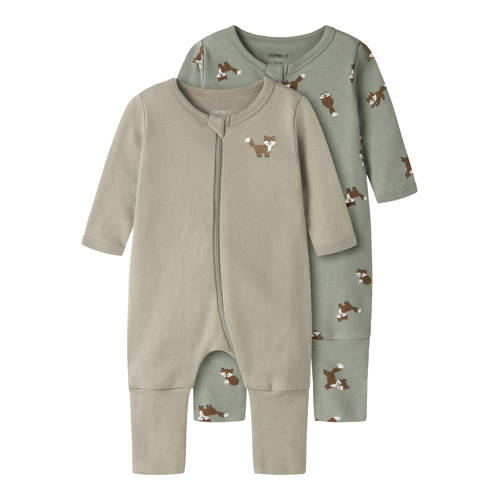NAME IT BABY pyjama - set van 2 bruin/groen Multi Jongens Katoen Ronde hals - maat 104 afbeelding
