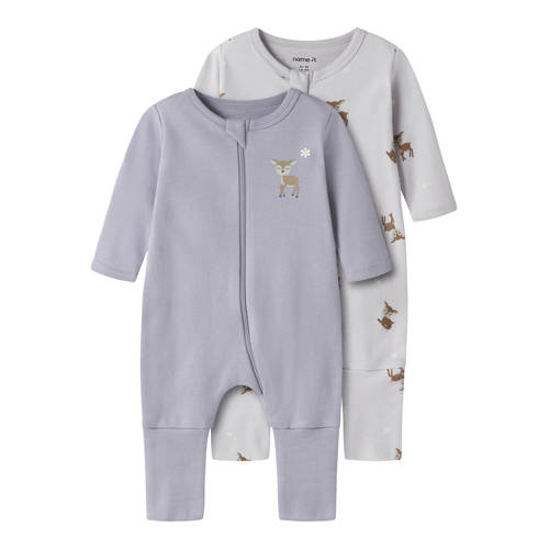 NAME IT BABY pyjama - set van 2 paars/lichtpaars Multi Meisjes Katoen Ronde hals - maat 104 afbeelding