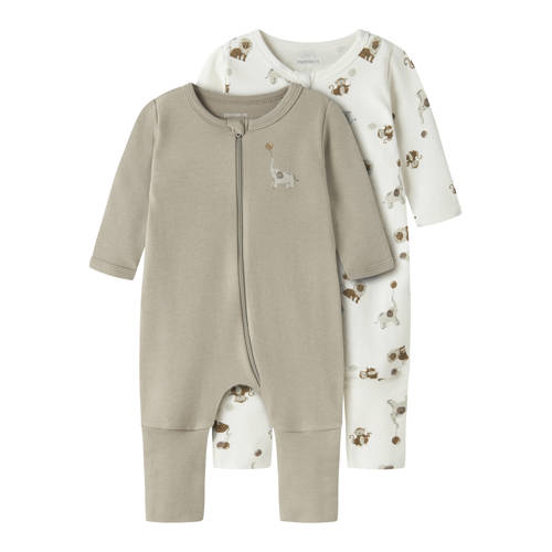 NAME IT BABY pyjama - set van 2 groen/wit Multi Jongens/Meisjes Katoen Ronde hals - maat 104 afbeelding