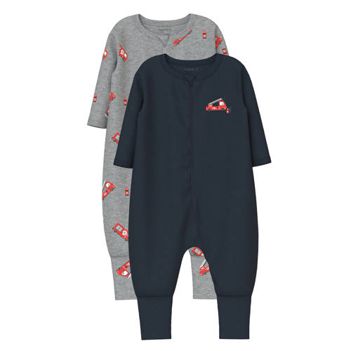 NAME IT BABY pyjama - set van 2 donkerblauw/grijs Multi Jongens Katoen Ronde hals - maat 50 afbeelding