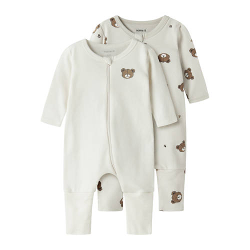 NAME IT BABY pyjama - set van 2 ecru/grijs Multi Jongens/Meisjes Katoen Ronde hals - maat 62 afbeelding