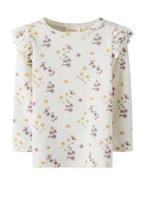 aansluitend gebloemde longsleeve met ruches - ecru