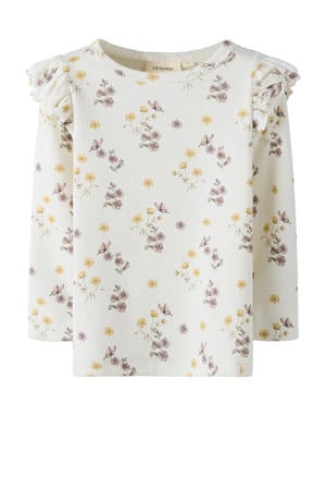 aansluitend gebloemde longsleeve met ruches - ecru