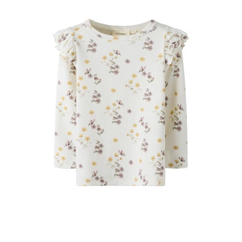 LIL' ATELIER MINI longsleeve Ecru Meisjes Stretchkatoen Ronde hals Bloemen - maat 122/128 afbeelding