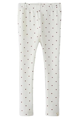 slim casual broek met hartjes wit/rood