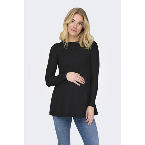 ONLY MATERNITY zwangerschaps top zwart rib gebreid Dames Polyester Ronde hals - maat S afbeelding