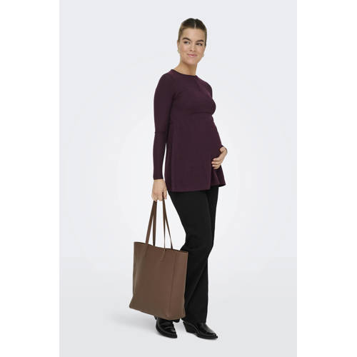 ONLY MATERNITY zwangerschaps top donkerpaars rib gebreid Dames Polyester Ronde hals - maat XL afbeelding