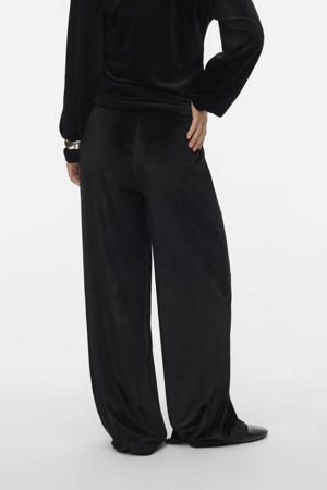 fluwelen wide leg high waist zwangerschaps broek zwart