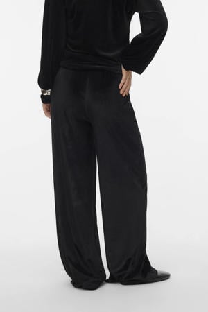 fluwelen wide leg high waist zwangerschaps broek zwart