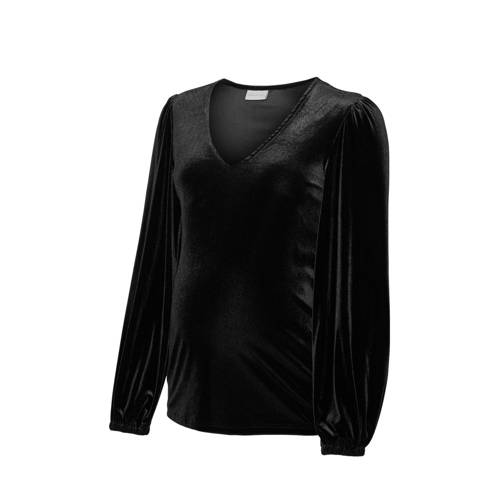 MAMALICIOUS fluwelen zwangerschaps top zwart Dames Fluweel V-hals Effen - maat S afbeelding