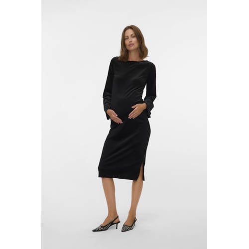 MAMALICIOUS fluwelen zwangerschaps midi jurk Dames Fluweel Ronde hals Effen - maat M afbeelding