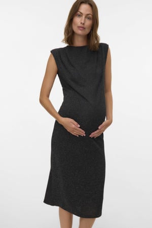 zwangerschaps midi jurk met glitter zwart