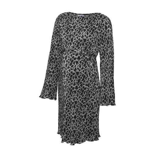 MAMALICIOUS zwangerschaps midi jurk zwart Dames Polyester Ronde hals All over print - maat S afbeelding