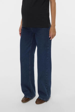 low waist zwangerschaps wide leg jeans dark blue denim