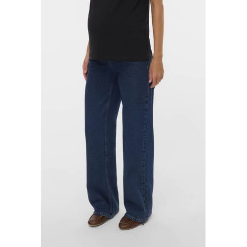 MAMALICIOUS low waist zwangerschapskleding wide leg jeans dark blue denim - maat 26-32 afbeelding