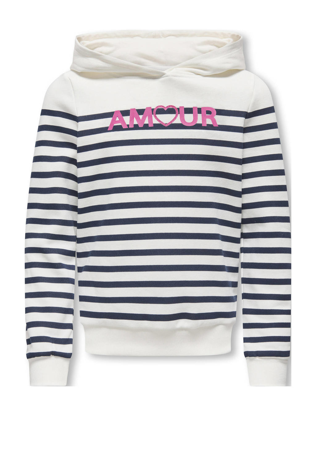 Donkerblauw en witte meisjes KIDS ONLY GIRL gestreepte hoodie van katoen met lange mouwen en capuchon
